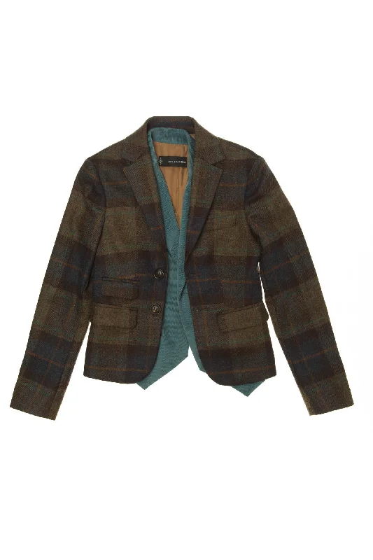 Women’s reversible jackets for versatile styling -Dsquared2 - Brown Plaid Blazer with Teal Attached Velvet Vest - IT 44