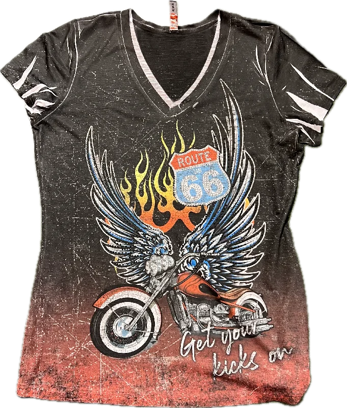 Women’s empire waist tops for flattering fit -Ladies Grey Bike Wing Short Sleeve Shirt