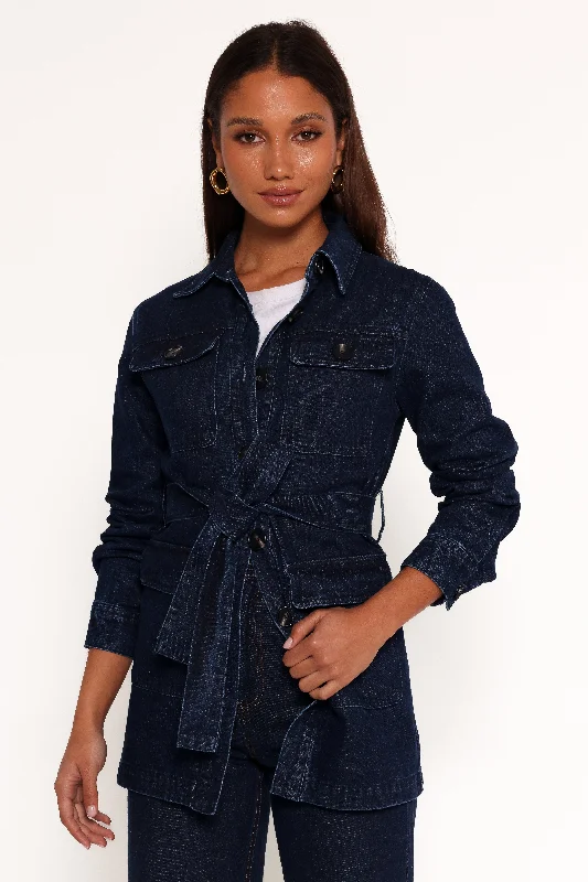 Women’s leather trench coats for edgy elegance -Nadine Tie Waist Button Front Jacket - Denim