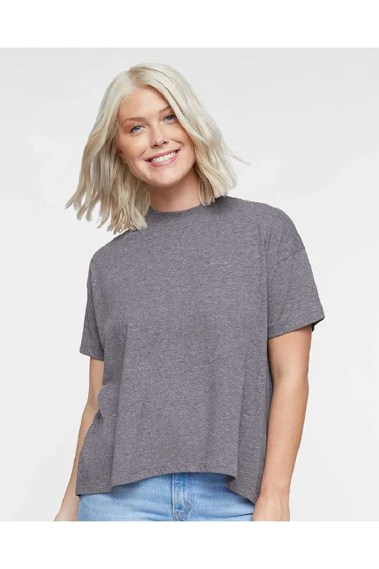 Women’s ribbed tops for textured look -LAT Womens Hi-Lo Short Sleeve Crewneck T-Shirt - Heather Granite Grey