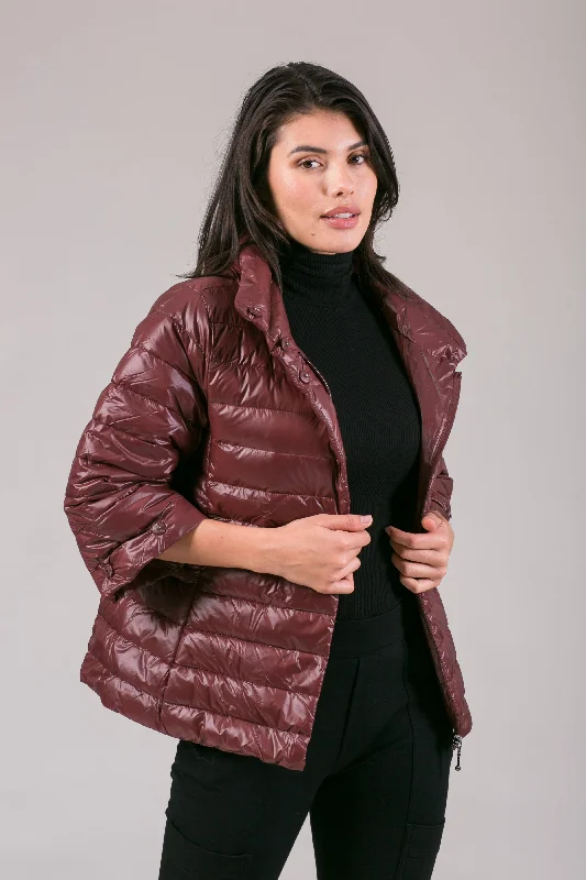 Women’s wool-blend jackets for cozy warmth -Crop Sleeve Puffer Jacket