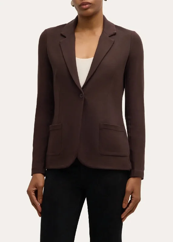 Women’s stylish fall jackets for layering in autumn -French Terry Fleece One-Button Blazer In Coffee