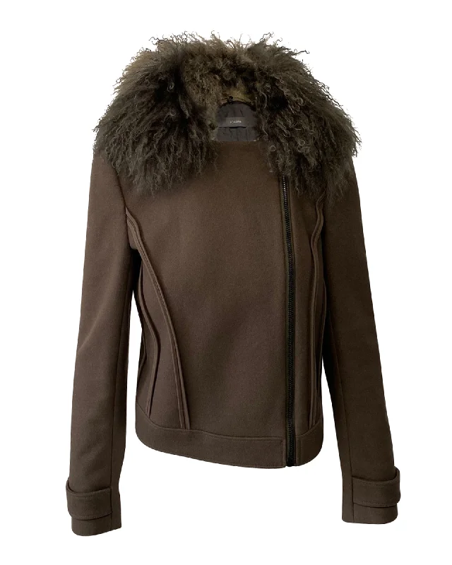 Women’s faux-suede jackets for soft texture -Joseph Khaki Jacket with Fur Collar