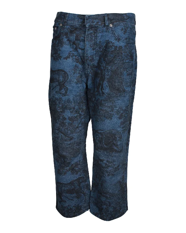 Women’s ankle pants for stylish finish -Dior Toile Print Wide-Leg Jeans in Blue Cotton