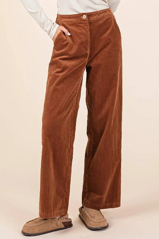 Women’s high-waisted pants for flattering fit -Corduroy Straignt Leg Jeans In Camel