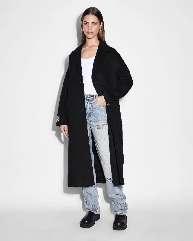 Women’s long wool coats for winter warmth -KAMILLE COAT BLACK