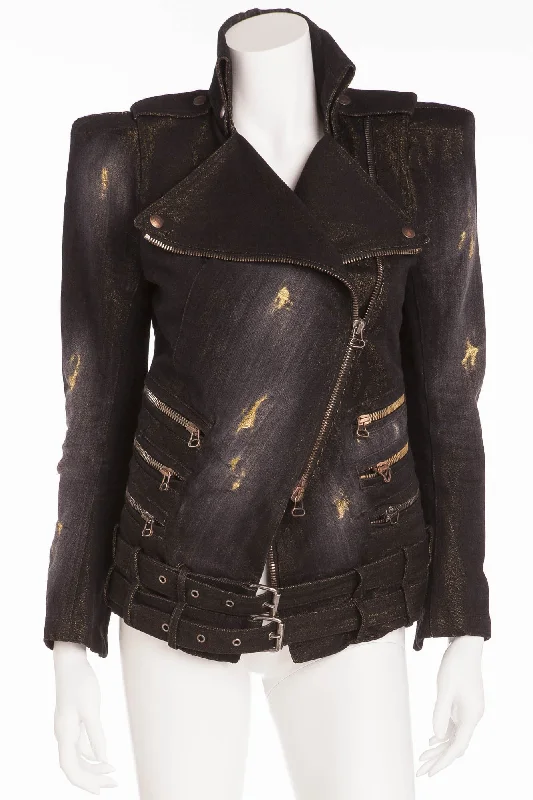 Women’s trench coats for formal occasions -Balmain - Black Multi Zipper Denim Jacket - FR 40