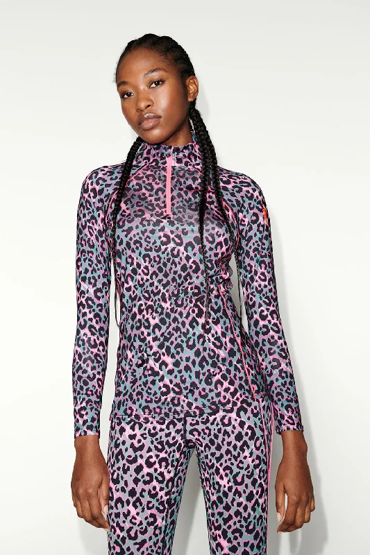 Women’s blouses for office attire -Khaki with Pink and Black Shadow Leopard Active Top