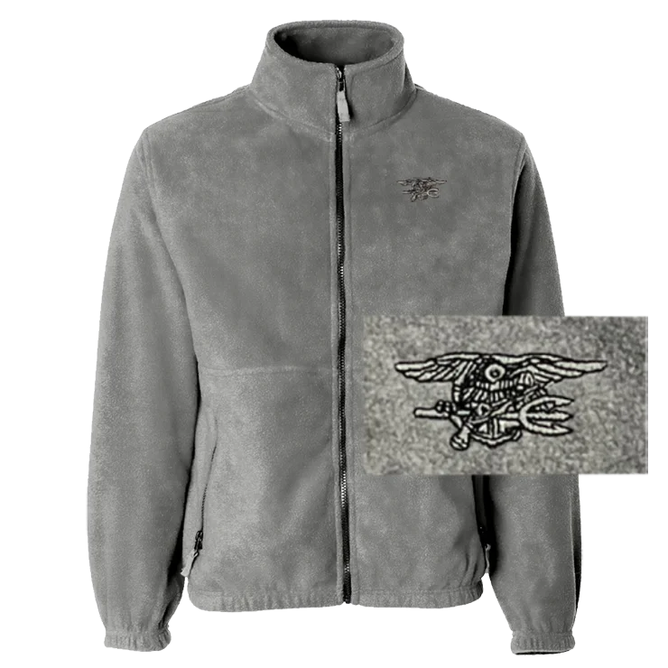 Women’s short leather jackets for a sleek fit -Trident Grey Full-Zip Fleece Jacket with American Flag