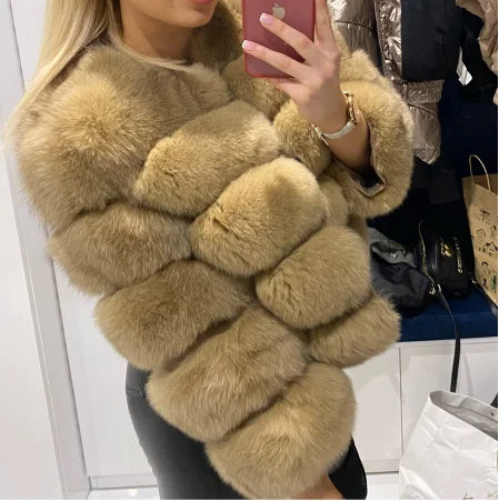 Women’s checked jackets for classic print -Fashion Winter Warm Long Coat Real Fox Fur Jacket Women Natural Fur Outerwear New Arrival