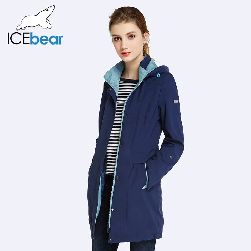 Women’s anorak jackets for functional style -ICEbear 2018 Womens Coat High Quality Autumn And Spring Long Trench Coat For Women Windbreaker Hat Detachable 17G116D