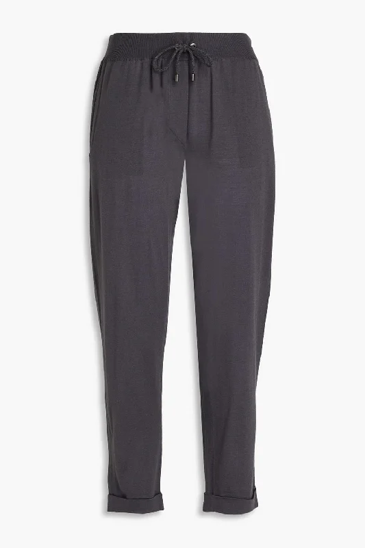 Women’s jogger pants for casual chic -Brunello Cucinelli Cropped Wool Cashmere Women's Pants In Grey Etere