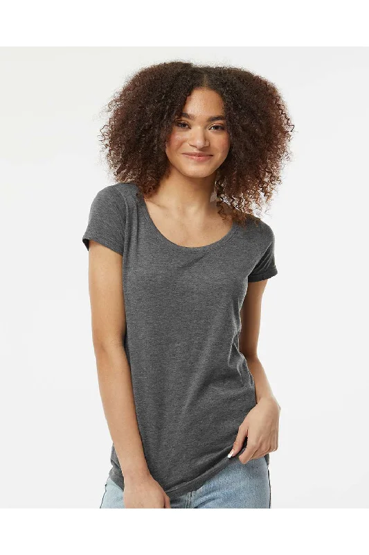 Women’s silk tops for elegant feel -Tultex Womens Poly-Rich Short Sleeve Scoop Neck T-Shirt - Heather Charcoal Grey