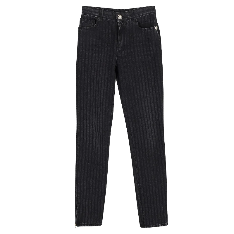 Women’s chino trousers for laid-back fashion -Chanel Pinstripe Straight-Leg Jeans in Grey Cotton