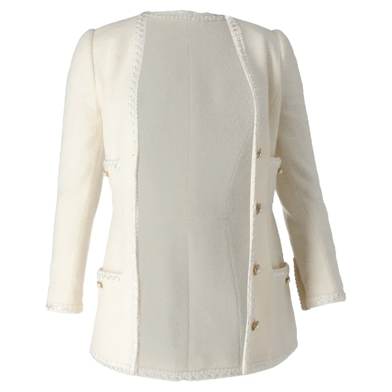 Women’s windbreakers for breezy weather -Alessandra Rich Embellished Buttons Blazer with Pockets in Cream Wool