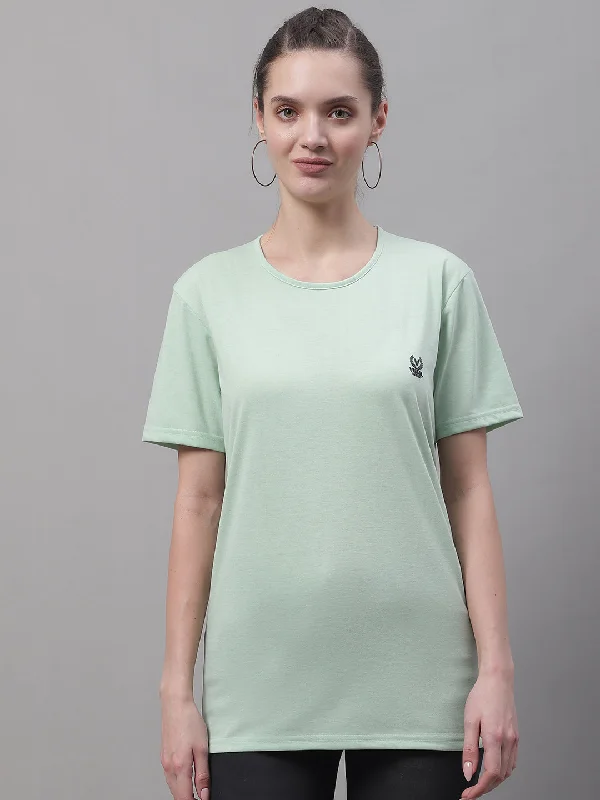 Women’s mock turtleneck tops for stylish warmth -Vimal Jonney Round Neck Cotton Solid Light Green T-Shirt for Women