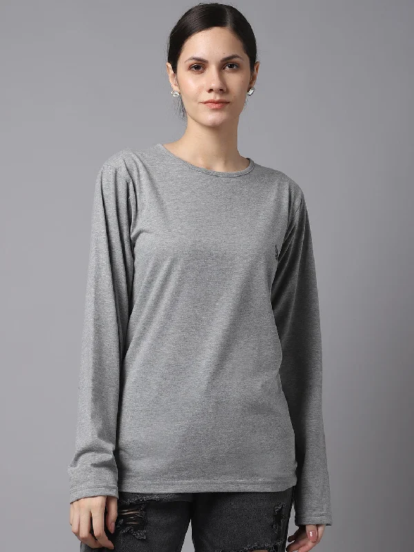 Women’s fleece-lined tops for extra warmth -Vimal Jonney Cotton Grey melange FullSleeve T-Shirt For Women