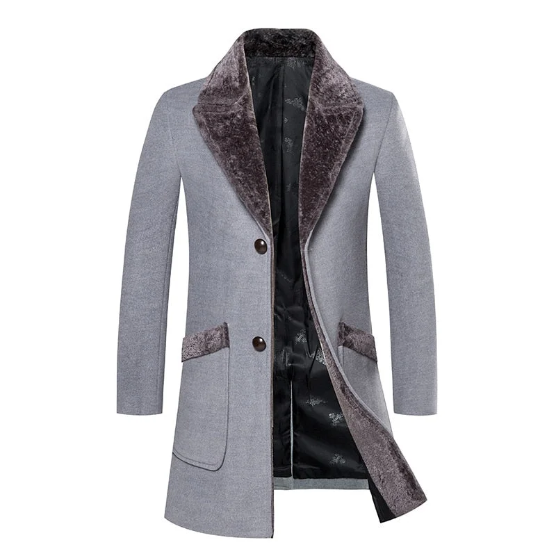 Women’s blazer jackets for professional outfits -Overcoat Male  Wool Blend Mid Long Winter Coat Men With Fur Collar Coat Men Winter Trench Manteau Homme Hiver