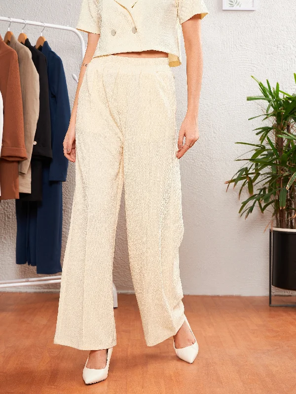 Women’s bootcut pants for classic look -Women Cream Front Darted Palazzo Pants