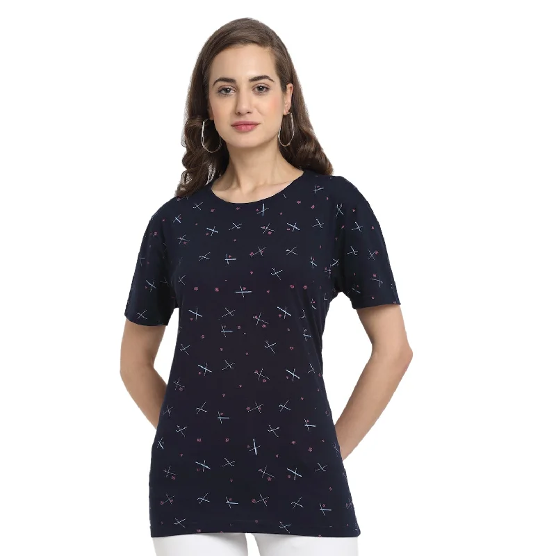 Women’s boatneck blouses for elegant look -Vimal Jonney Blue Half Sleeve T-shirt For Women's