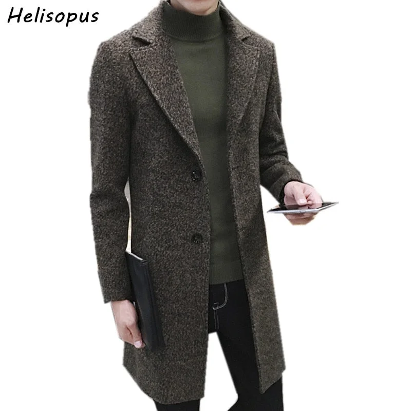 Women’s lightweight jackets for spring and fall -Helisopus Men's Thick Wool Trench Coat Men Long Casual Coats Lapel Collar 2018 Spring Autumn Overcoat Plus Asian Size M-5XL