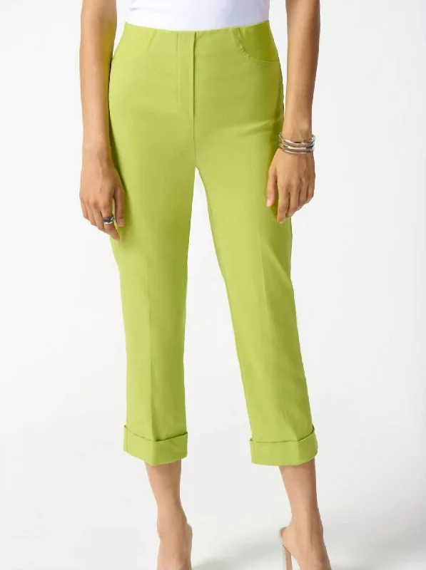 Women’s lounge pants for comfortable home wear -Crop Cuff Pant In Lime