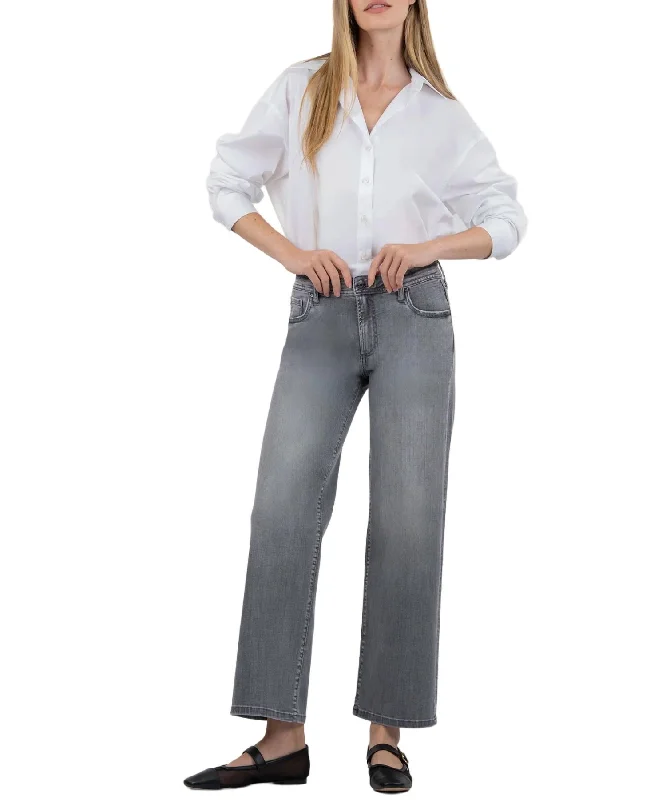 Women’s pleated pants for sophisticated look -Charlotte Mid Rise Jeans In Explained With Grey Base Wash