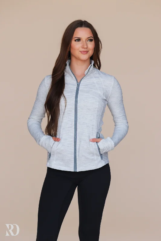 Women’s stylish raincoats for rainy days -HEATHER GRAY SLEEK JACKET | RD ESSENTIALS