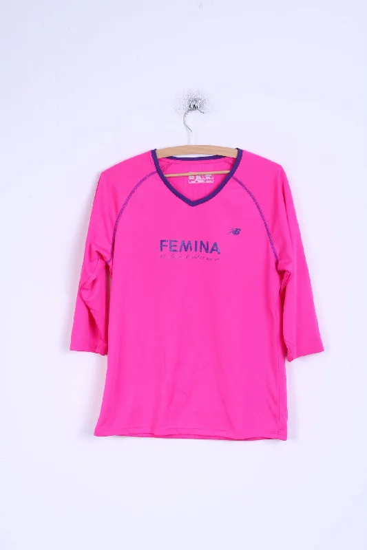 Women’s henley tops for casual chic -New Balance Womens L Shirt Pink Neon Run V Neck Top Sportswear