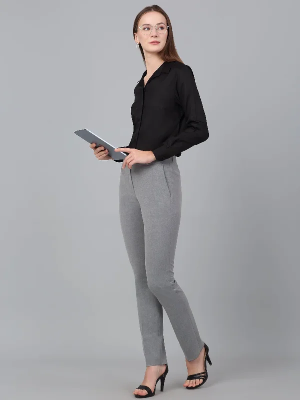 Women’s cargo pants for practical style -Women's Grey Solid Non-Pleated Formal Trouser