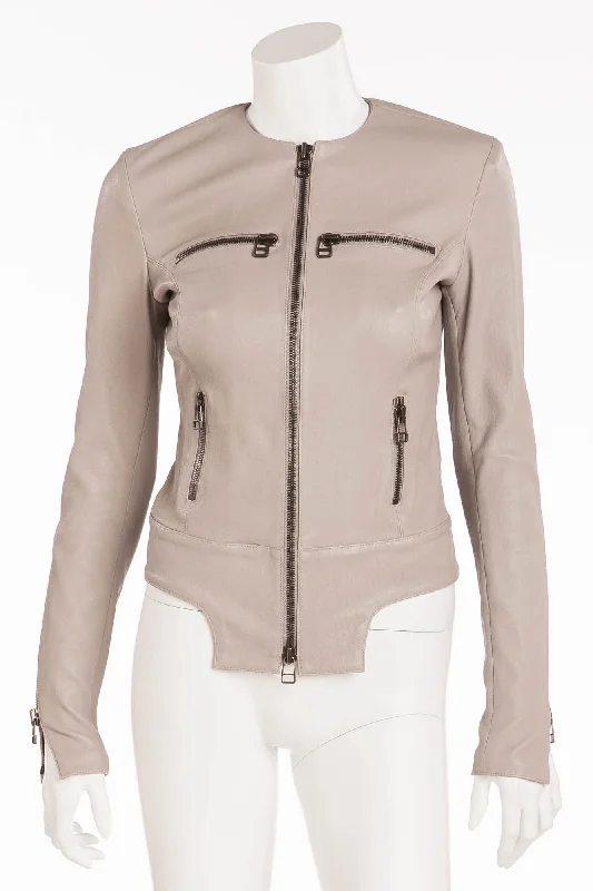 Women’s leather trench coats for edgy elegance -Thomas Wylde - Light Beige Long Sleeve Leather Jacket - IT 40