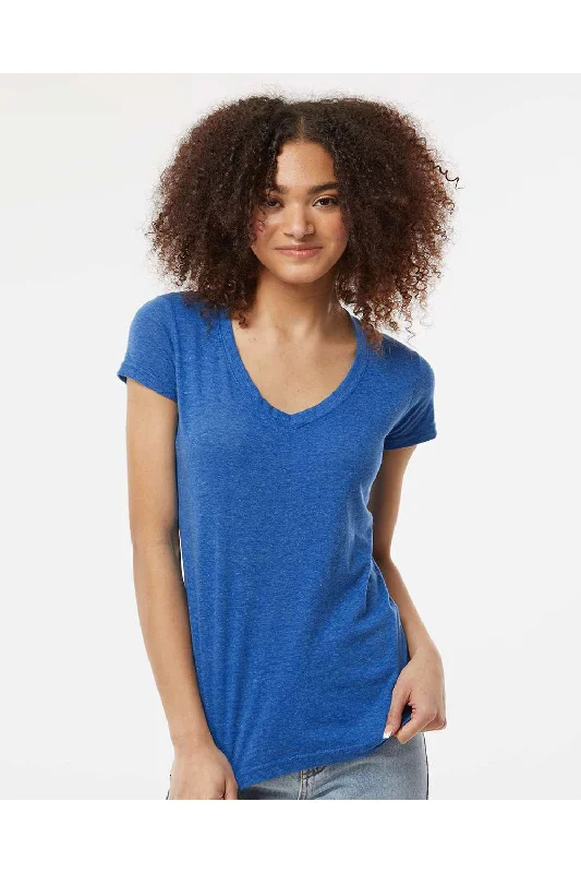 Women’s striped tops for nautical-inspired fashion -Tultex Womens Poly-Rich Short Sleeve V-Neck T-Shirt - Heather Royal Blue