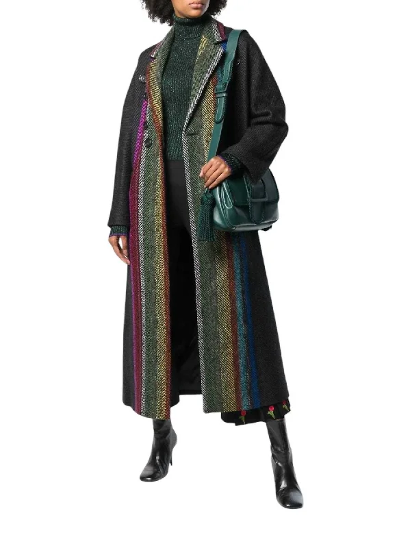 Women’s down jackets for ultimate warmth -Runway Wool Blend Striped Long Coat In Multicolor