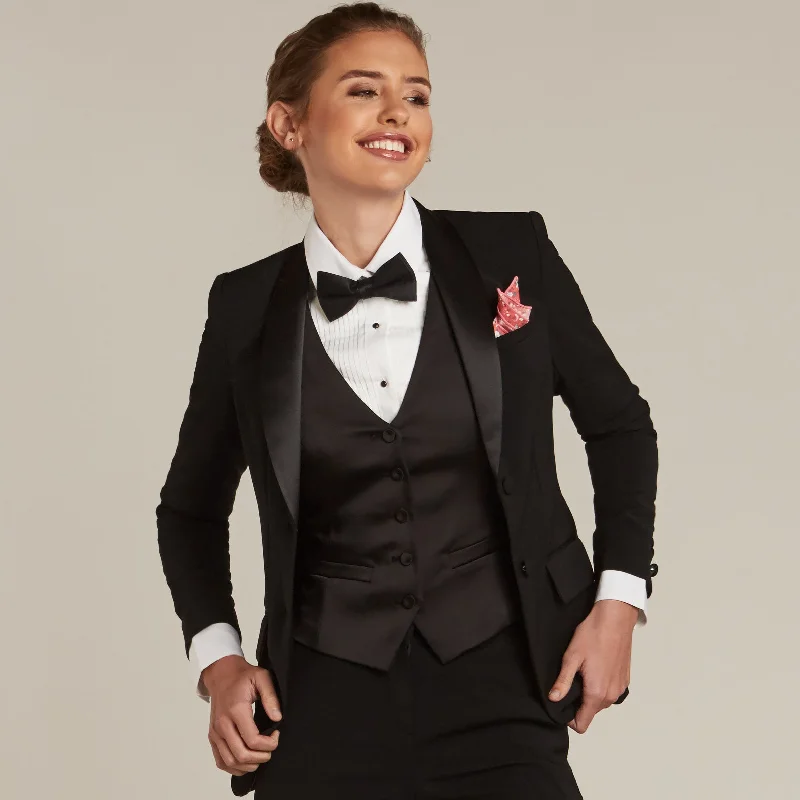 Women’s slim-fit jackets for tailored look -Black Shawl Collar Tuxedo Jacket