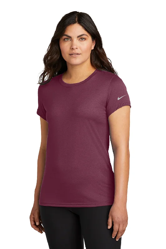 Women’s high-low tops for trendy silhouette -Nike Womens rLegend Dri-Fit Moisture Wicking Short Sleeve Crewneck T-Shirt - Deep Maroon