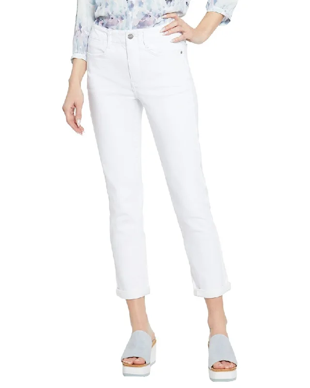 Women’s ruched pants for textured fit -NYDJ Girlfriend Optic White Girlfriend Jean