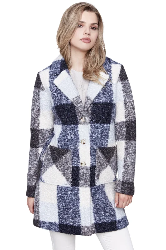 Women’s down jackets for ultimate warmth -Plaid Bouclé Coat