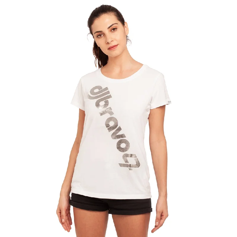 Women’s sheer sleeve tops for light coverage -djbravo47 Women's White - Logo Silver Foiled T-shirt