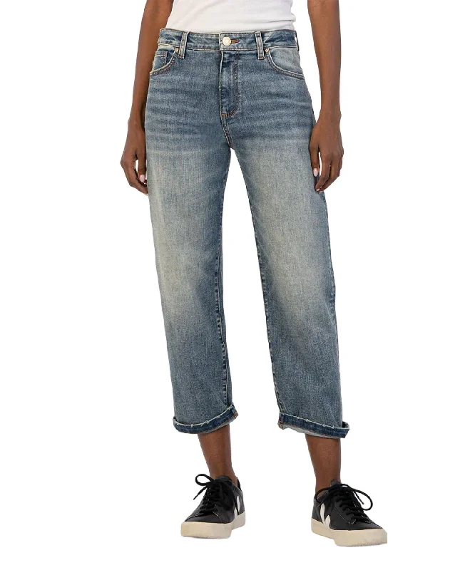 Women’s fit-and-flare pants for flattering silhouette -Sienna Baggy Boyfriend Crop Jeans In Shaped Wash