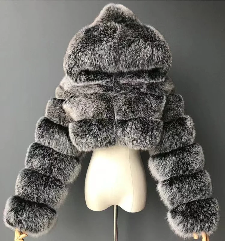 Women’s cardigan jackets for cozy style -2022Long Sleeves Fashion Outerwear Winter Natural Furry Hooded Jacket Women Realfox Raccoon Fur Short Coat