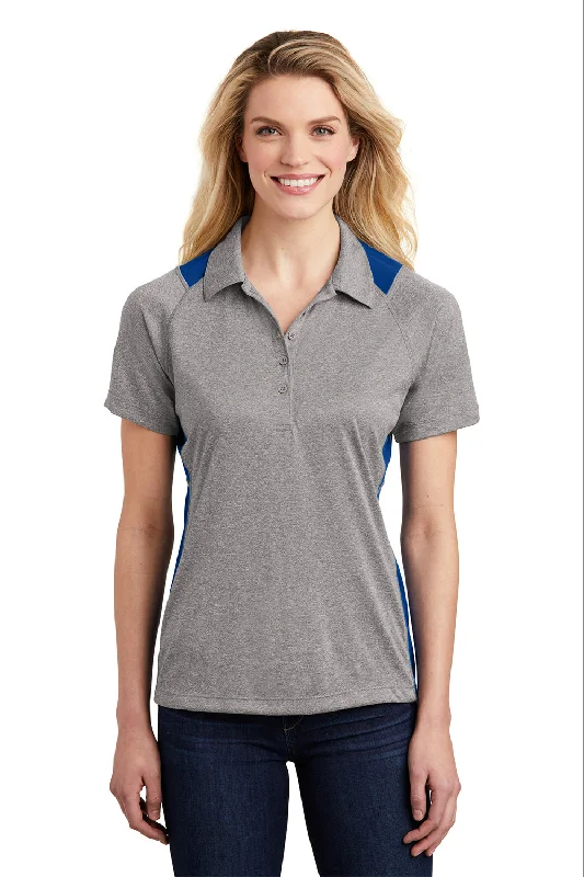 Women’s sweater tops for cozy fall looks -Sport-Tek Womens Heather Contender Moisture Wicking Short Sleeve Polo Shirt - Heather Vintage Grey/True Royal Blue