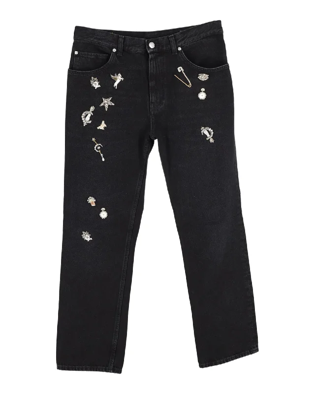 Women’s zipper pants for added style -Alexander McQueen Embellished Jeans in Black Cotton Denim