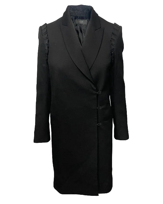 Women’s long wool coats for winter warmth -Joseph Ruffled Coat in Black Wool