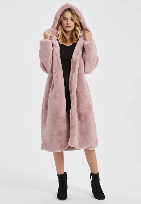 Women’s wool coats for winter elegance -Womens Hooded Faux Fur Coat with Pockets