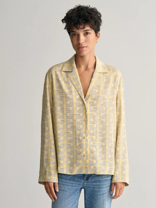 Women’s sweatshirts for casual comfort -Gant Women Yellow Printed Cuban Collar Full Sleeves Shirt