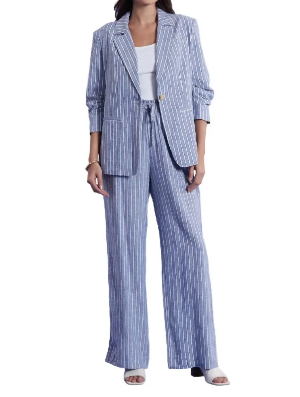 Women’s leather-look pants for edgy vibe -Palmer Bermuda Stripe Pant In Blue,white