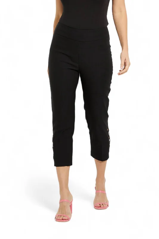 Women’s wide-leg trousers for professional look -Capri Pants With Grommets In Black