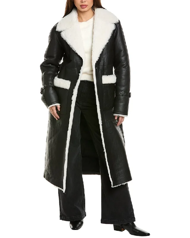 Women’s shearling vests for chic layering -Mackage Sabreen Leather Coat