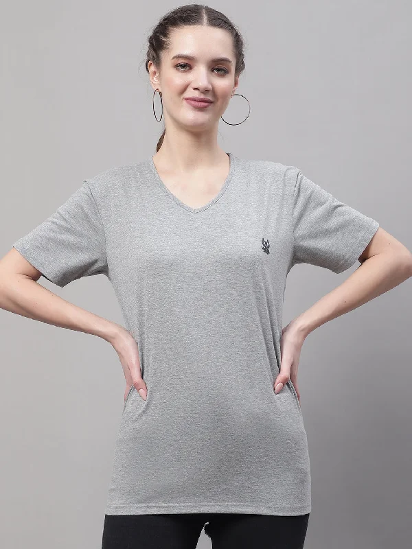 Women’s stretch tops for comfortable fit -Vimal Jonney V Neck Cotton Solid Grey Melange T-Shirt for Women