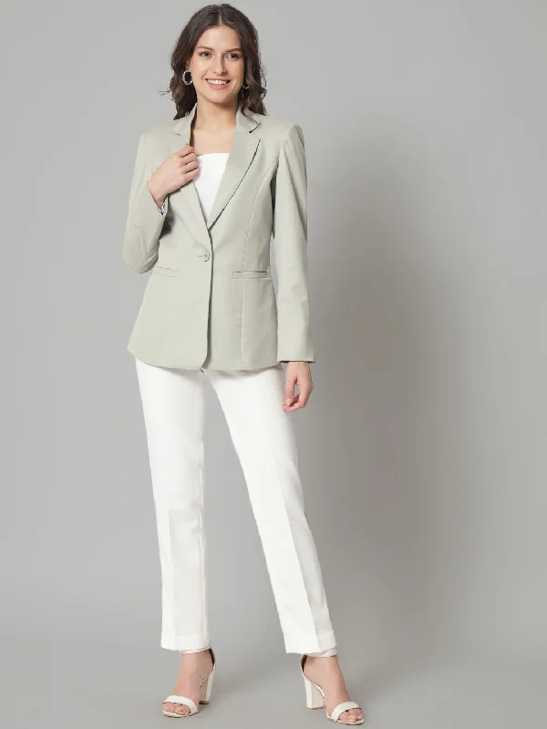 Women’s satin jackets for evening events -Notch Collar Blazer- Sage Green